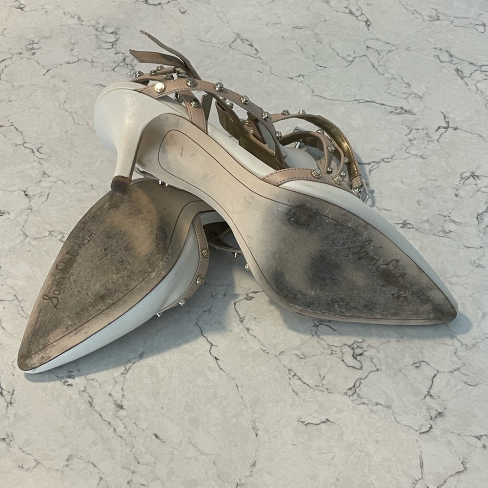 Sam Edelman Ollie Studded Ivory and Tan Pumps, Size 8